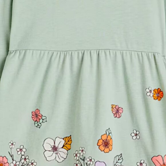 H&M Green Solid With Flowers Full Sleeve dress 100% Cotton Sting free frock - Picture 3 of 5
